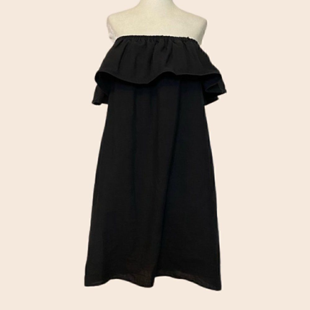 Line & Dot Black Concorde Ruffle Mini Linen Dress Size Large - Picture 3 of 10